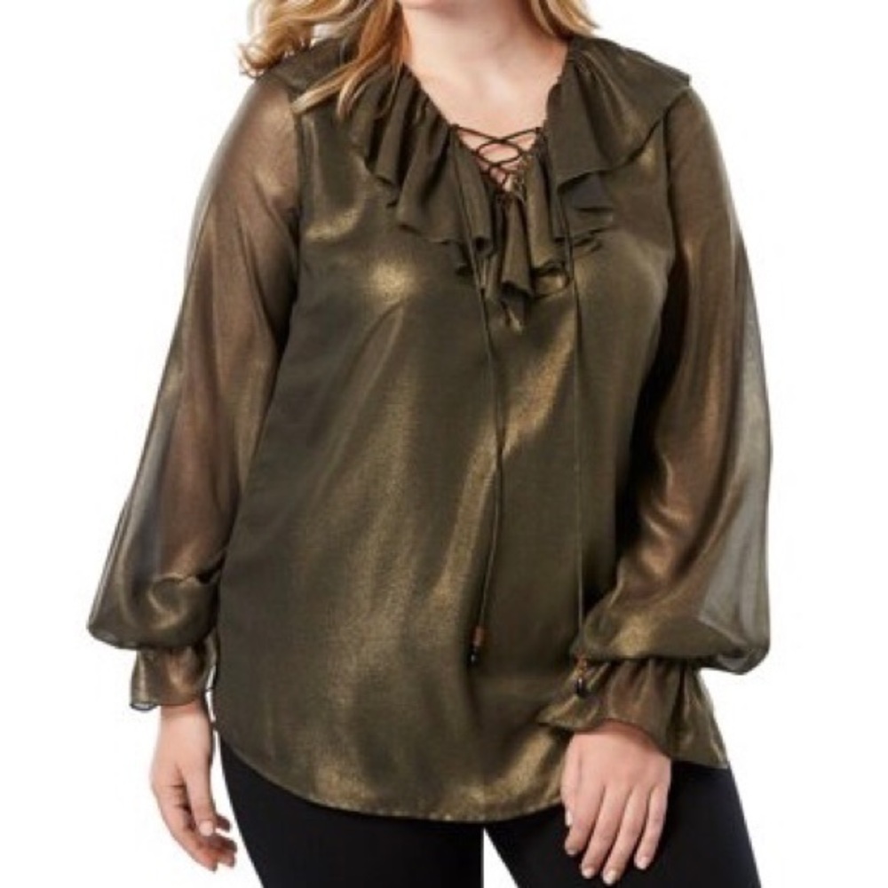 Roaman's Ruffle Lace-Up Blouse - 12W